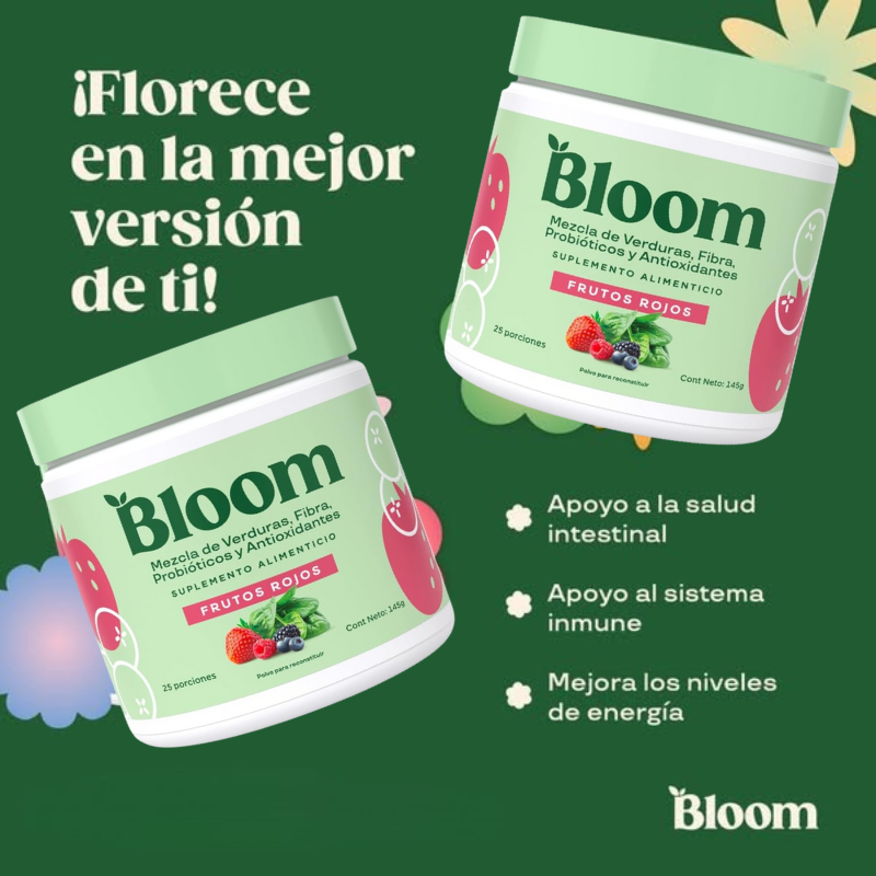 BLOOM-Mezcla de Verduras, Antioxidantes y Probióticos en polvo Frutos Rojos