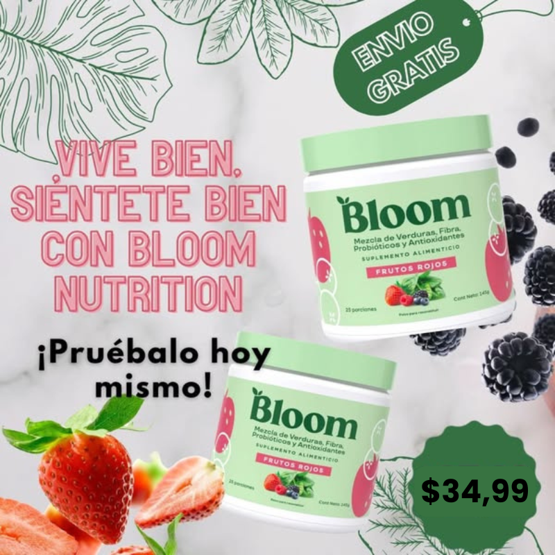 BLOOM-Mezcla de Verduras, Antioxidantes y Probióticos en polvo Frutos Rojos