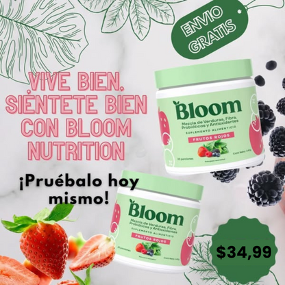 BLOOM-Mezcla de Verduras, Antioxidantes y Probióticos en polvo Frutos Rojos