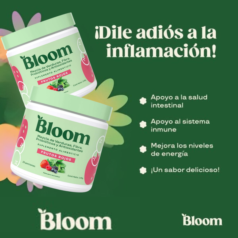 BLOOM-Mezcla de Verduras, Antioxidantes y Probióticos en polvo Frutos Rojos
